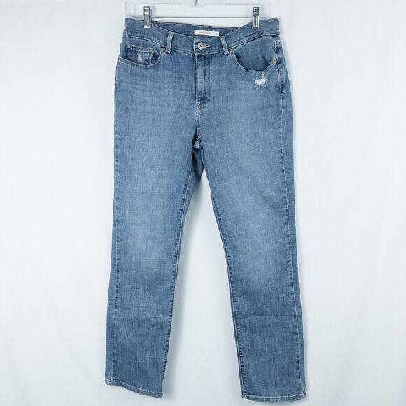 Levis Womens Classic Straight Fit Jeans Size 8M W29 L30* Medium Wash Distressed - Picture 1 of 16